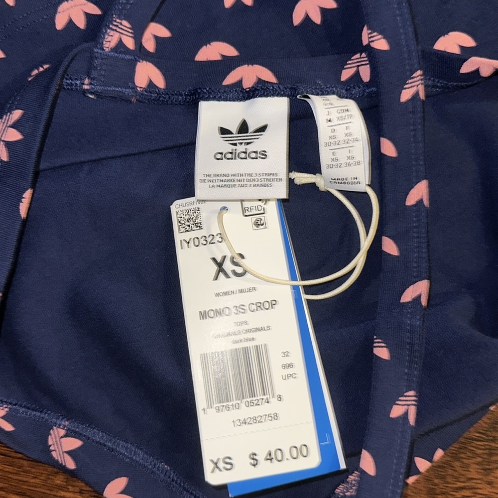 NWT Adidas Navy Blue and Peach Crop Top (XS) - Picture 4 of 5